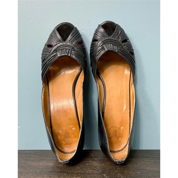 Frye Black Leather Peep Toe Heels - Picture 2 of 7